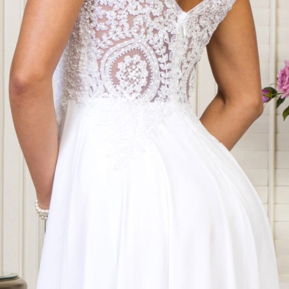 NEW LONG CHIFFON A-LINE EMBROIDERED RHINESTONES DRESS WITH ZIPPER BACK GL2311 - Picture 5 of 6